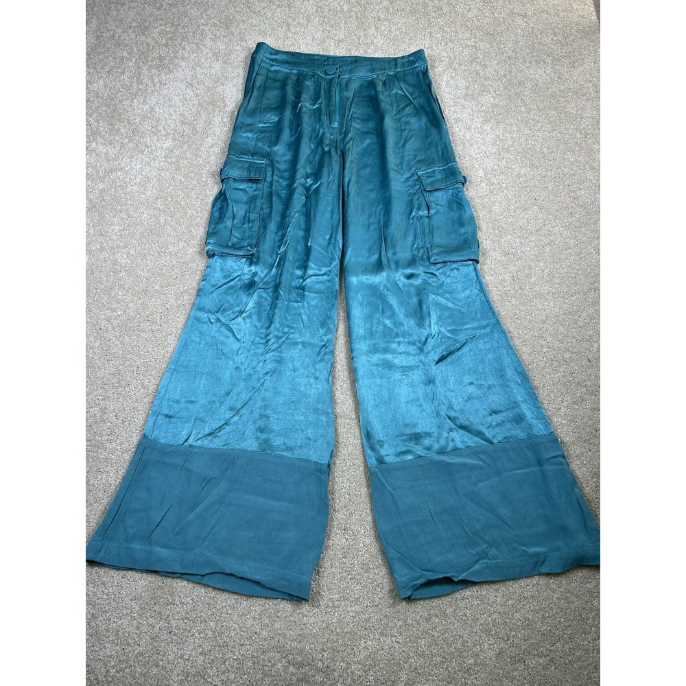 Anthropology Corey‎ Lynn Calter Womens Sz S Turquouis Wide Leg Satin Cargo Pants